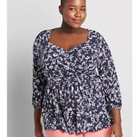 Lane Bryant Tops - LANE BRYANT NWOT Womens Size 14/16 Floral Printed Crossover Blouse Top Blue Pink